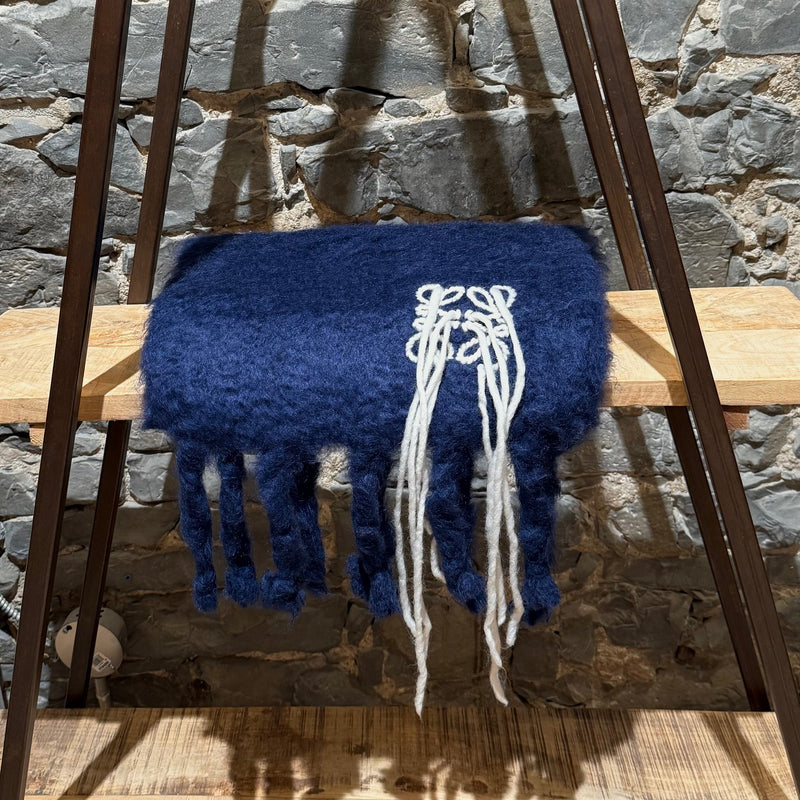 Folded LOEWE Blue Mohair Embroidered Anagram Oversized Scarf