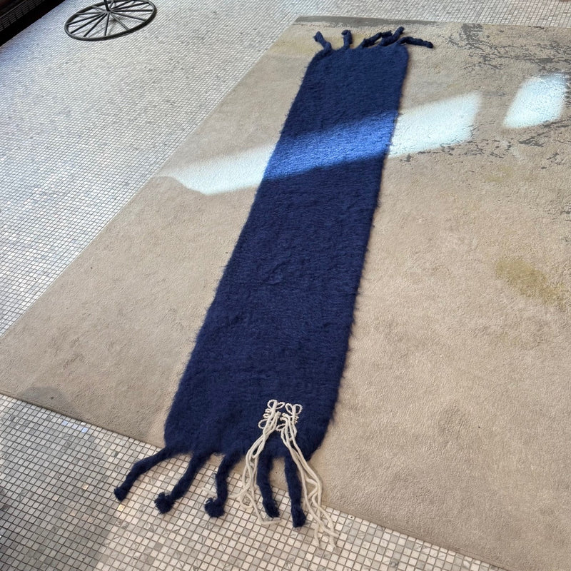 LOEWE Blue Mohair Embroidered Anagram Oversized Scarf displayed to highlight its oversized proportions for better scale visualization