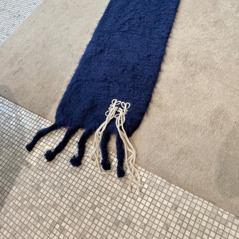 LOEWE Blue Mohair Embroidered Anagram Oversized Scarf 