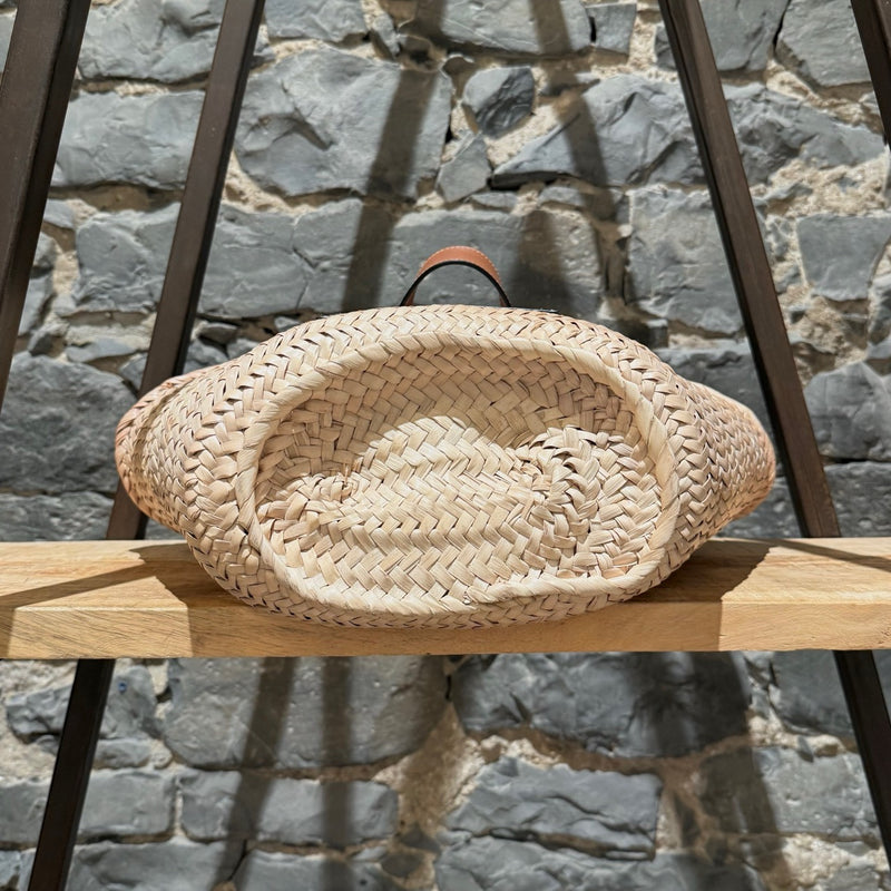 LOEWE Brown Leather Beige Raffia Medium Basket Tote Bag