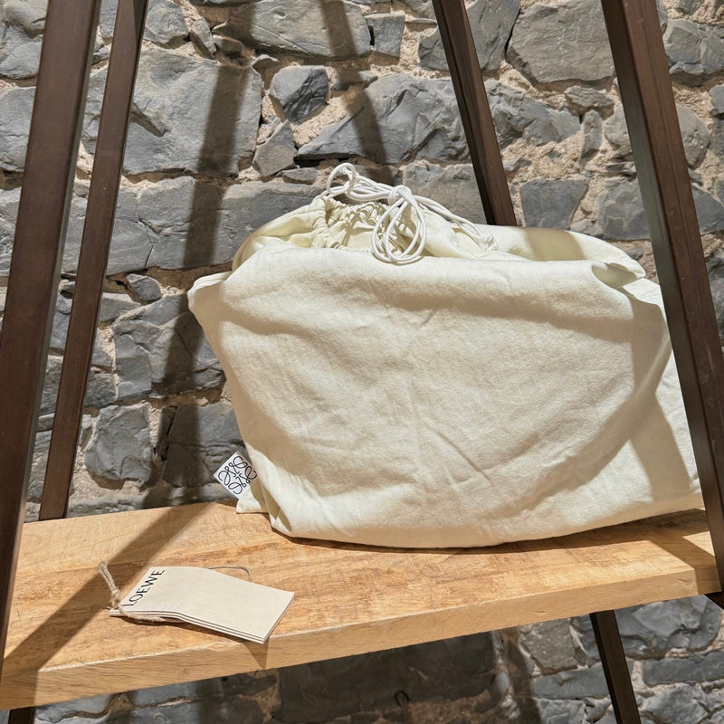 LOEWE Brown Leather Beige Raffia Medium Basket Tote Bag