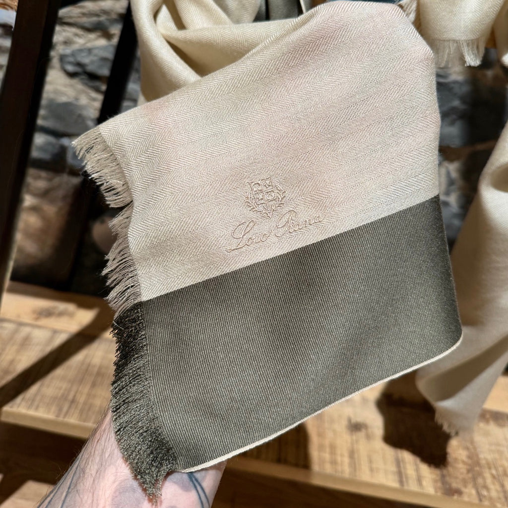 Loro Piana Ivory Silk Cashmere Blue Trim Maxi Stole