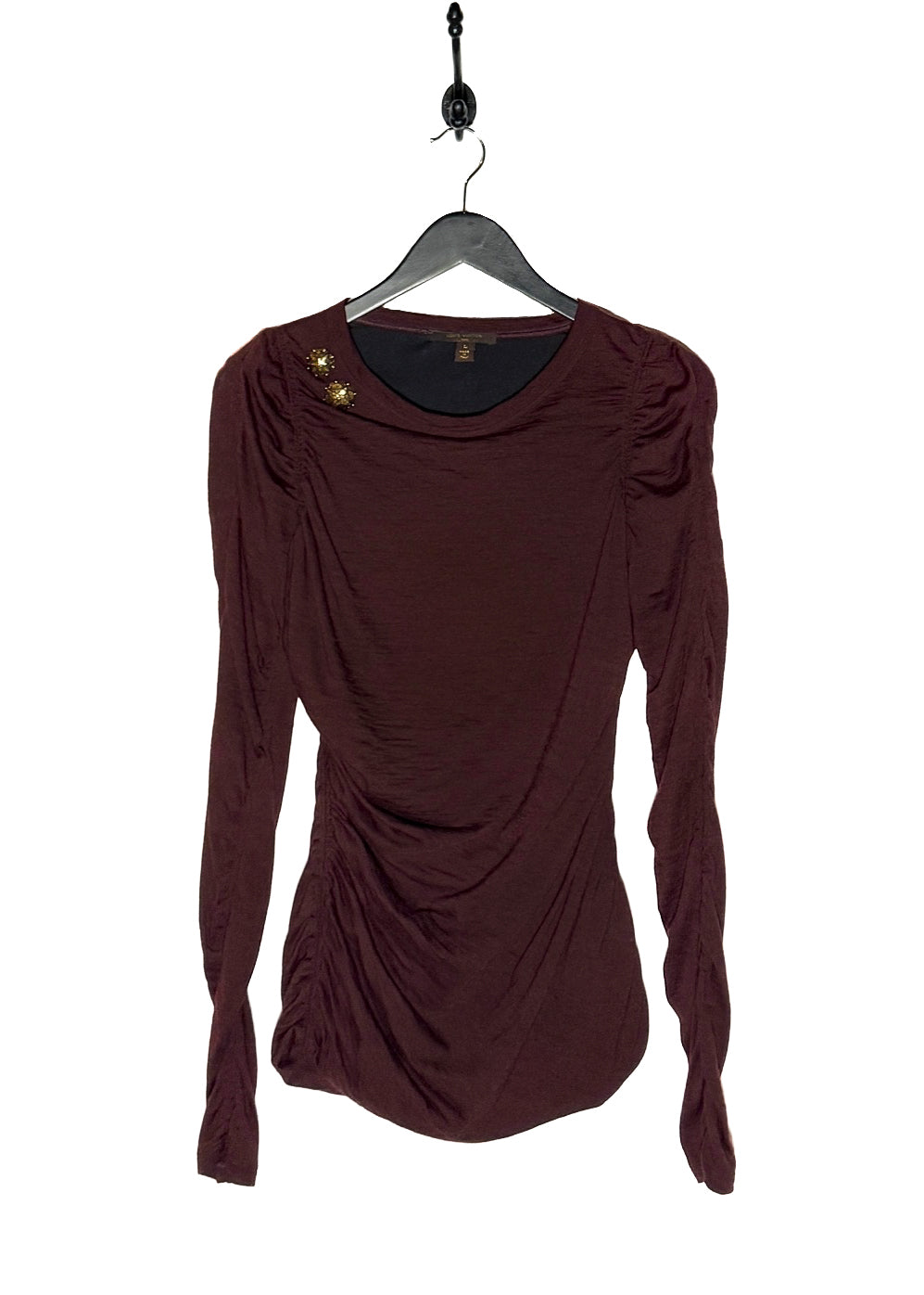 Main photo of Louis Vuitton 2010 Burgundy Star Button Accents Gathered Sleeves Top