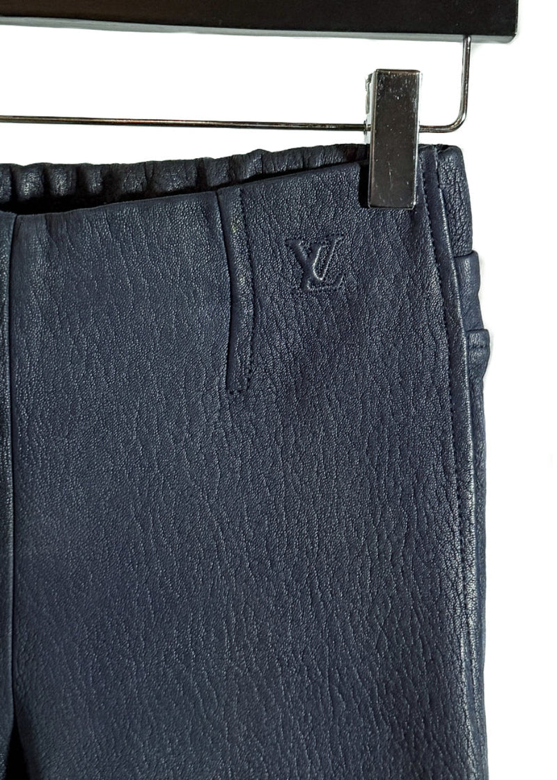 Brand detail on Louis Vuitton 2013 Navy Blue Lambskin Leather Leggings