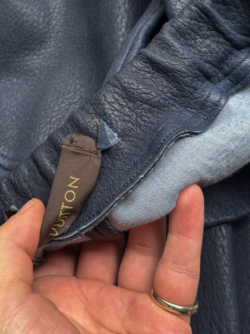 Close-up on Louis Vuitton 2013 Navy Blue Lambskin Leather Leggings