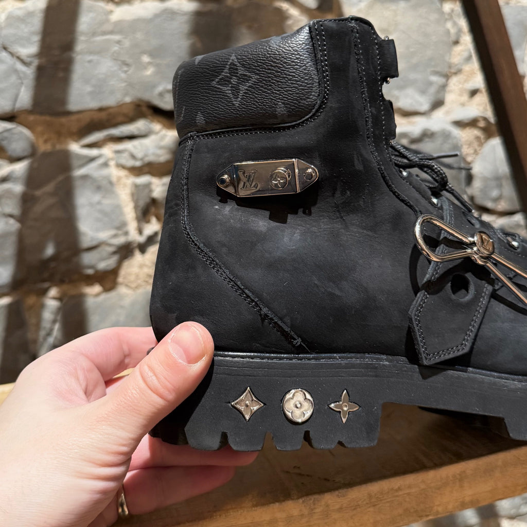 Louis Vuitton 2019 Black Nubuck Monogram Eclipse Chain Hiking Boots