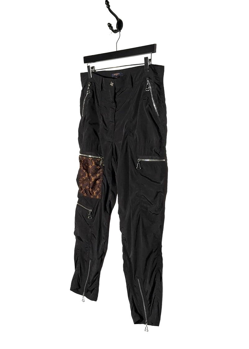 Side front view of Louis Vuitton 2020 Black Monogram Pocket Cargo Track Pants