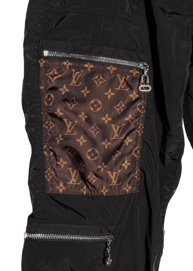 Branding detail on Louis Vuitton 2020 Black Monogram Pocket Cargo Track Pants
