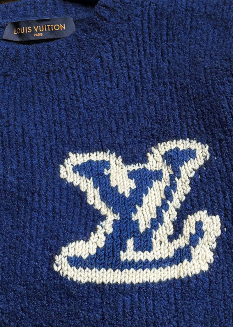 Louis Vuitton 2020 Blue Intersia White Logo Sweater