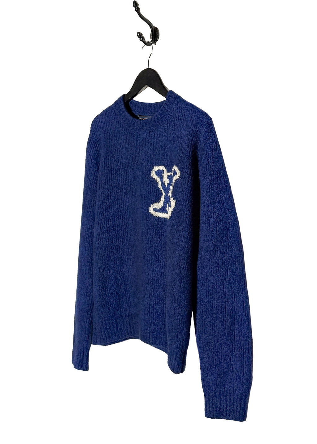 Louis Vuitton 2020 Blue Intersia White Logo Sweater