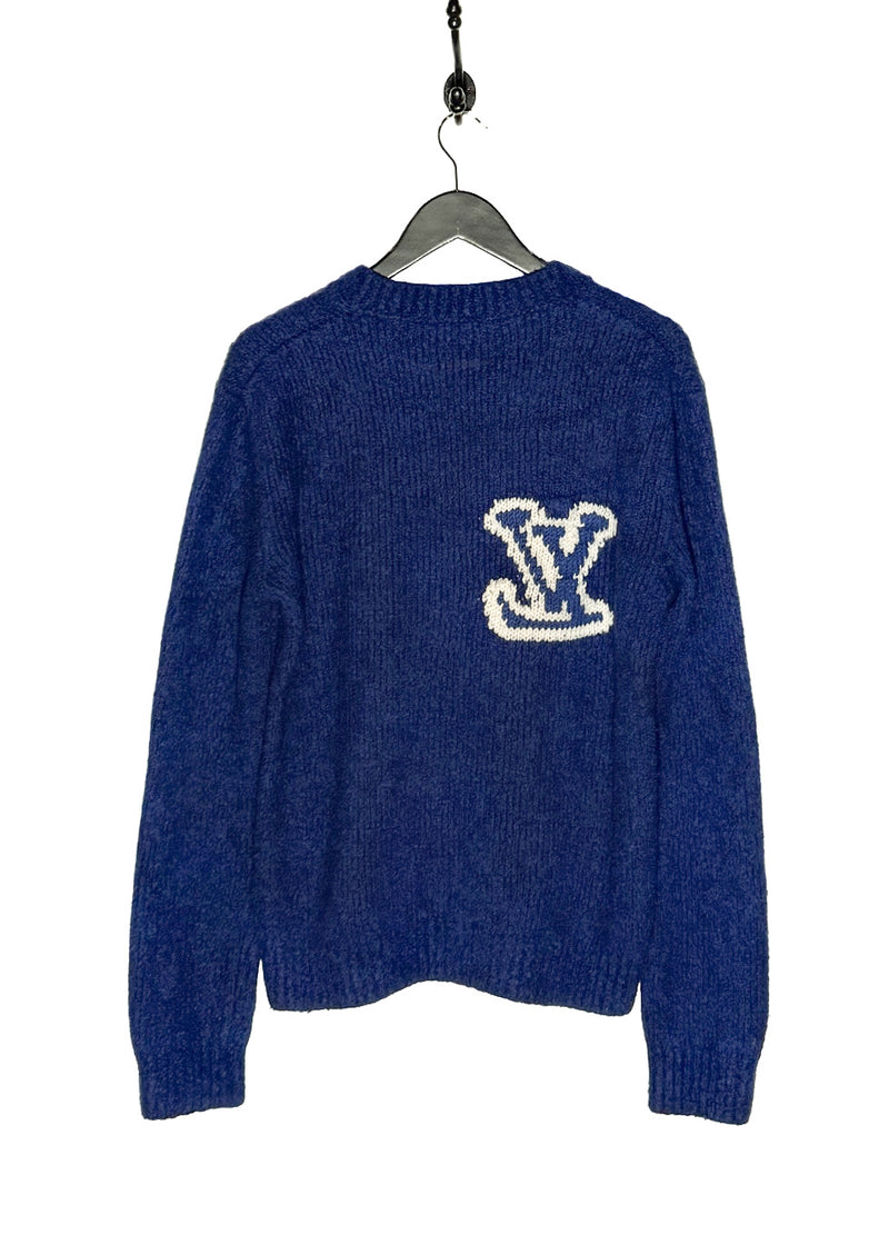 Louis Vuitton 2020 Blue Intersia White Logo Sweater