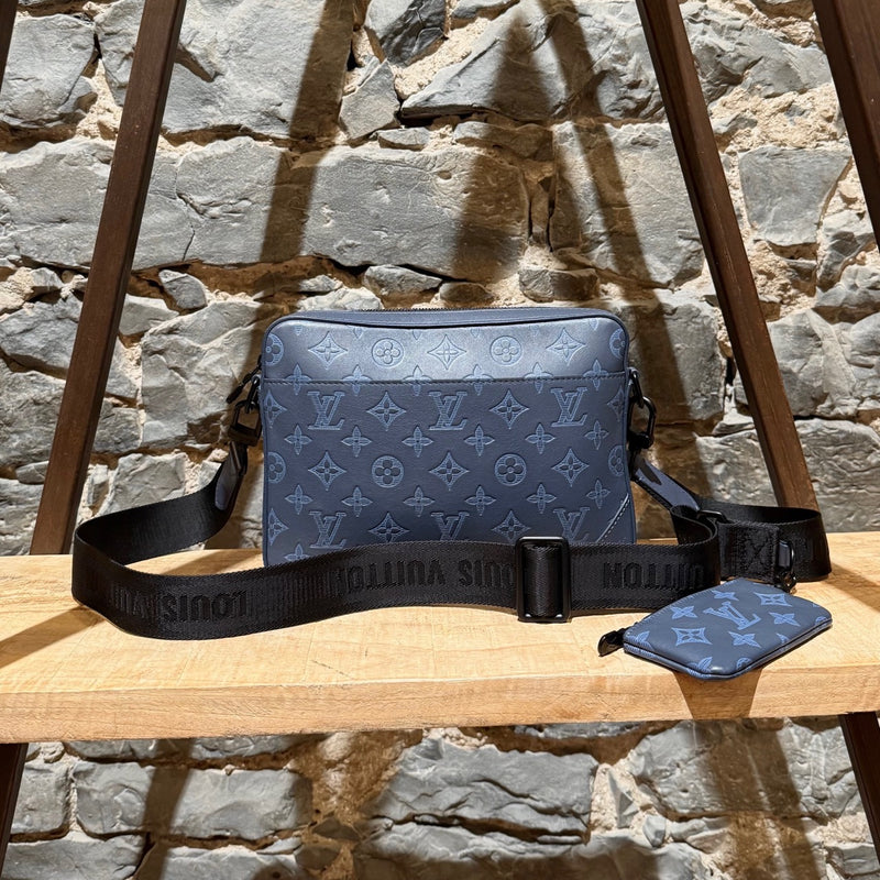 Main photo of Louis Vuitton 2021 Blue Grey Monogram Shadow Duo Messenger Bag