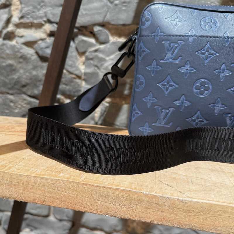 Branded Strap of Louis Vuitton 2021 Blue Grey Monogram Shadow Duo Messenger Bag