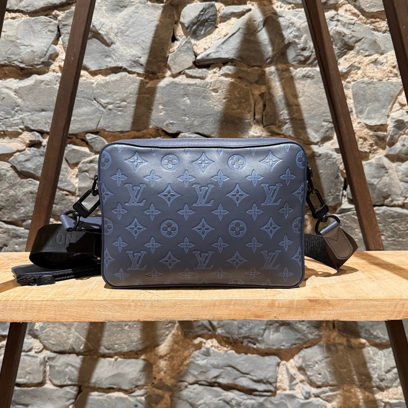 Back of Louis Vuitton 2021 Blue Grey Monogram Shadow Duo Messenger Bag