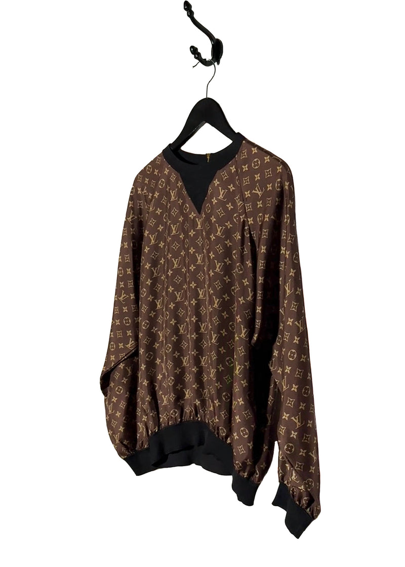 Side front view of Louis Vuitton 2021 Brown Monogram Silk Sporty Sweater