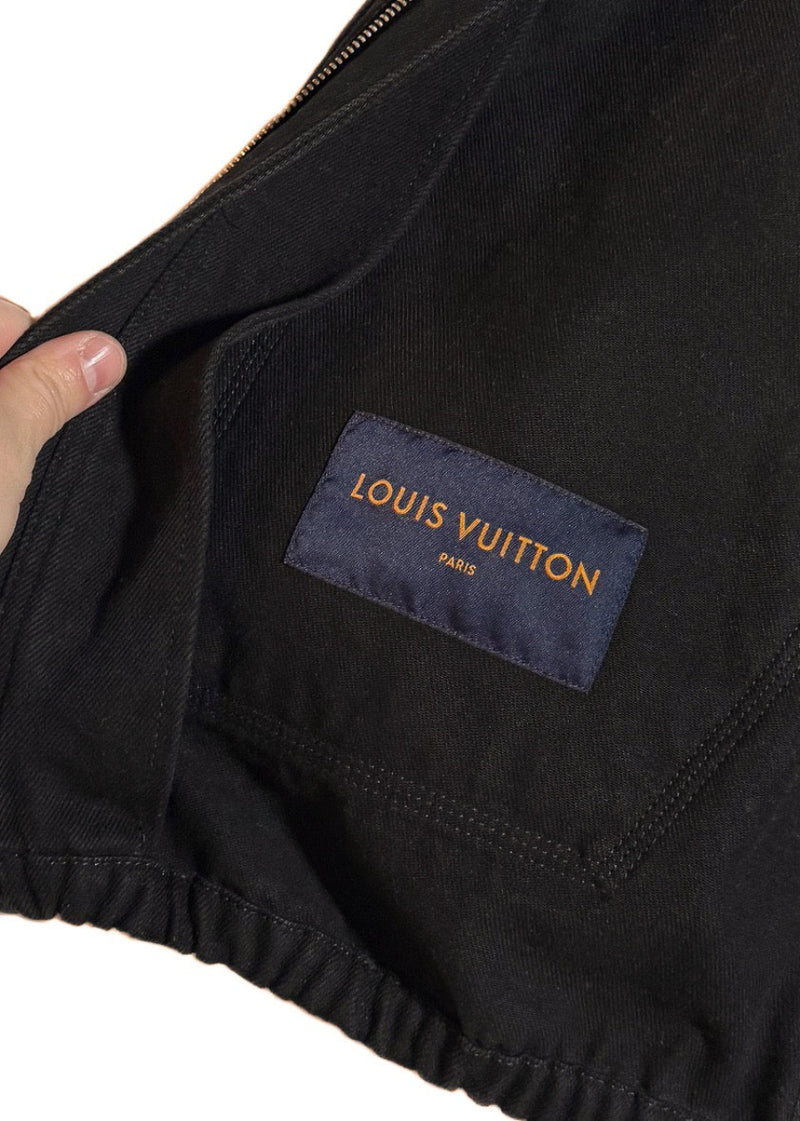 Brand patch of Louis Vuitton 2022 Black Denim Monogram Hooded Workwear Jacket