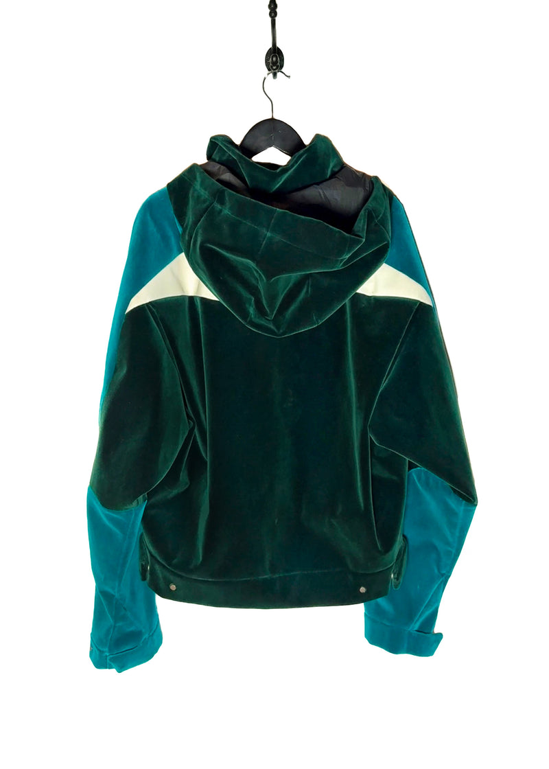 back of Louis Vuitton 2022 Colorblock Green Technical Tape Velvet Windbreaker Jacket