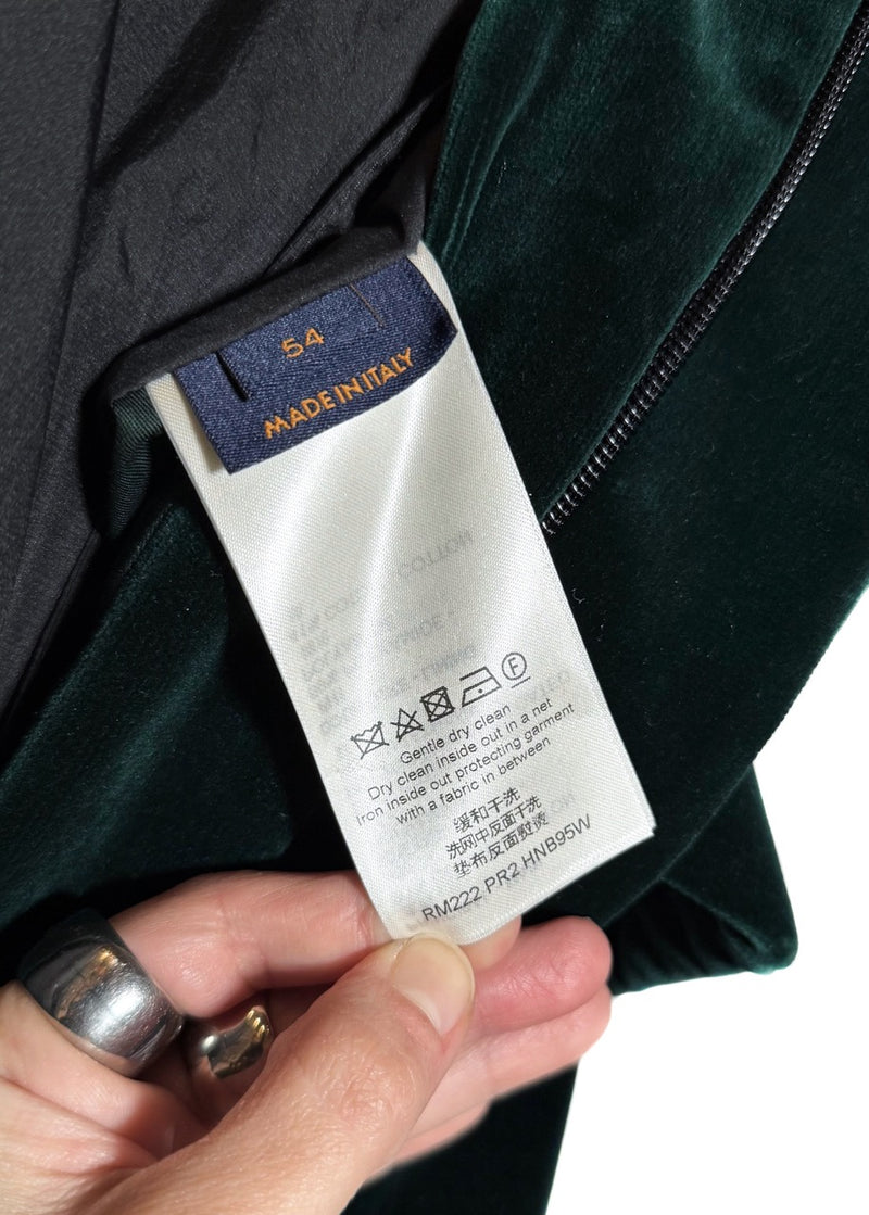 Size and care label of Louis Vuitton 2022 Colorblock Green Technical Tape Velvet Windbreaker Jacket