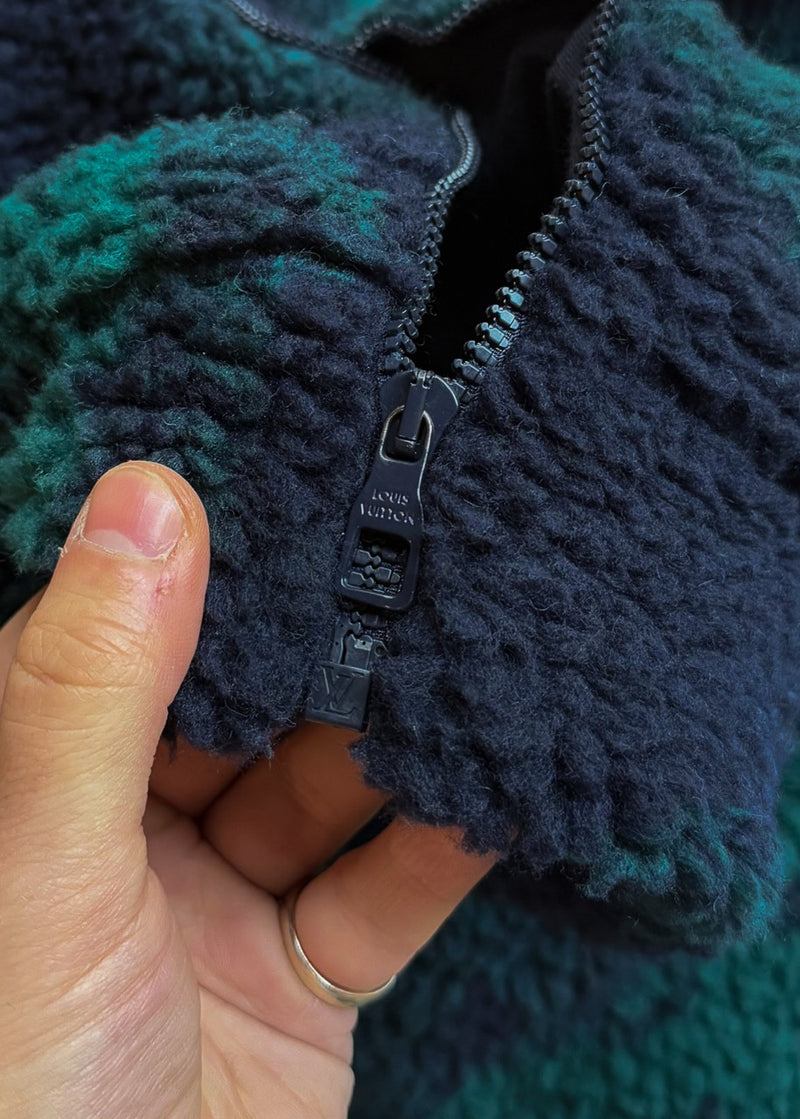 Louis Vuitton 2023 Navy Blue Green Camo Monogram Fleece Zip-up Jacket