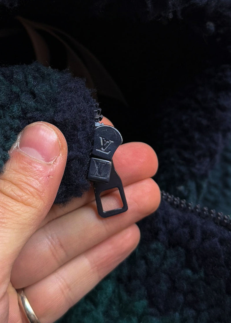 Louis Vuitton 2023 Navy Blue Green Camo Monogram Fleece Zip-up Jacket