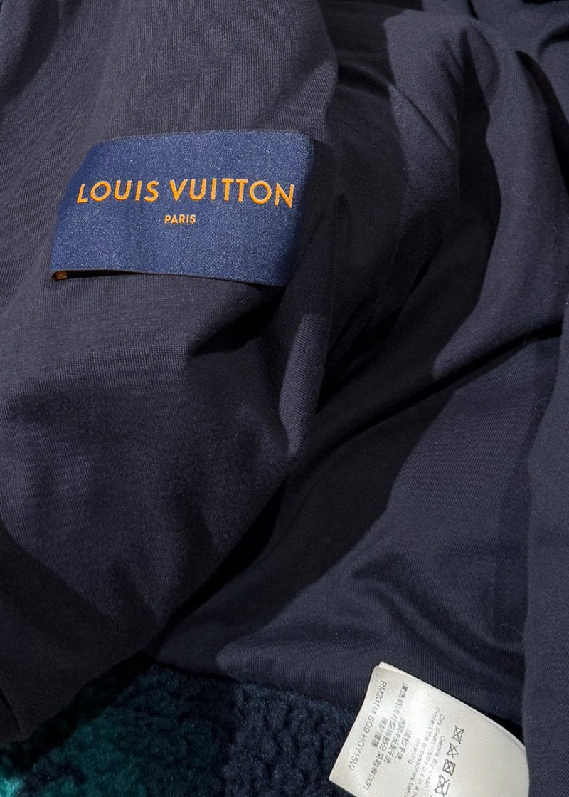 Louis Vuitton 2023 Navy Blue Green Camo Monogram Fleece Zip-up Jacket