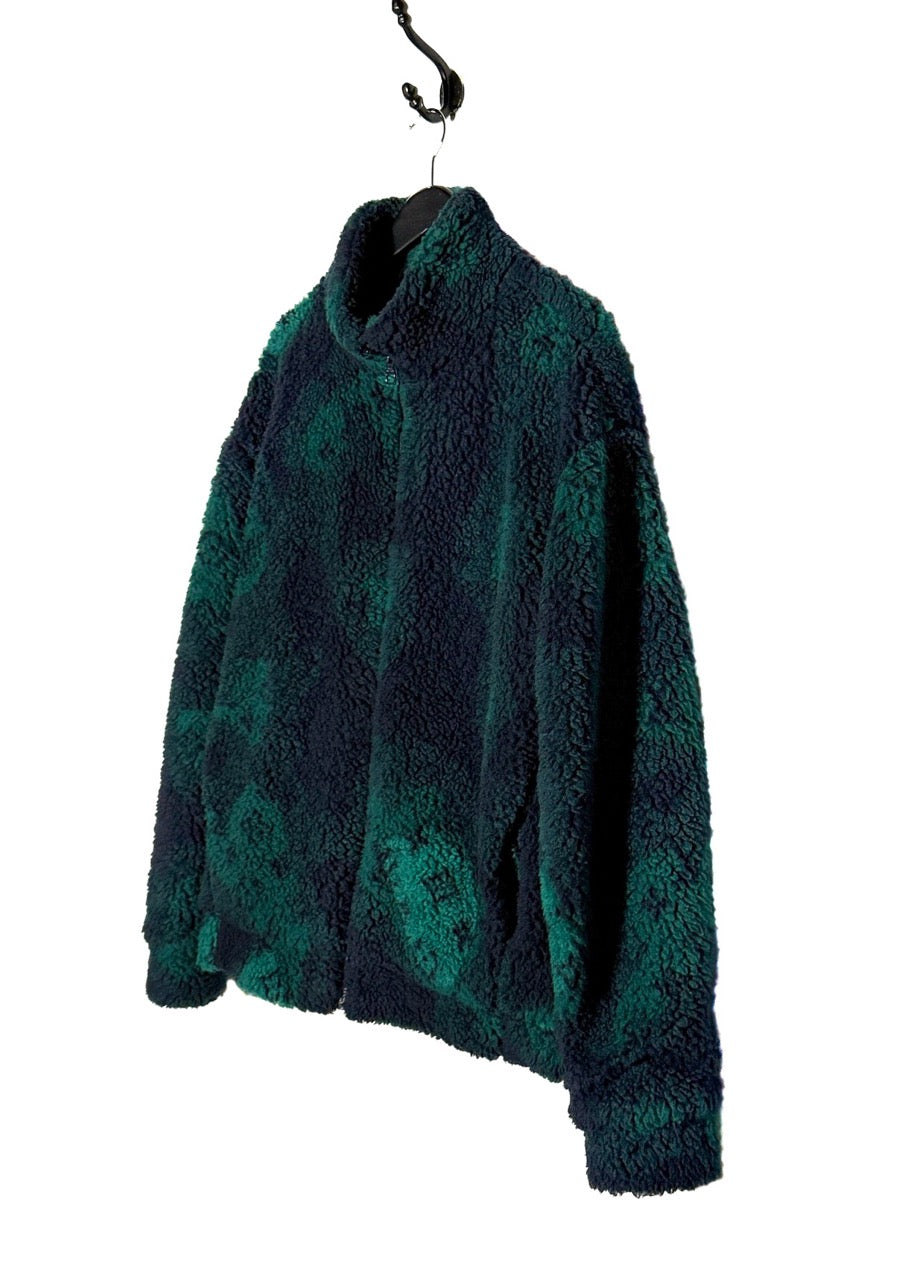 Louis Vuitton 2023 Navy Blue Green Camo Monogram Fleece Zip-up Jacket