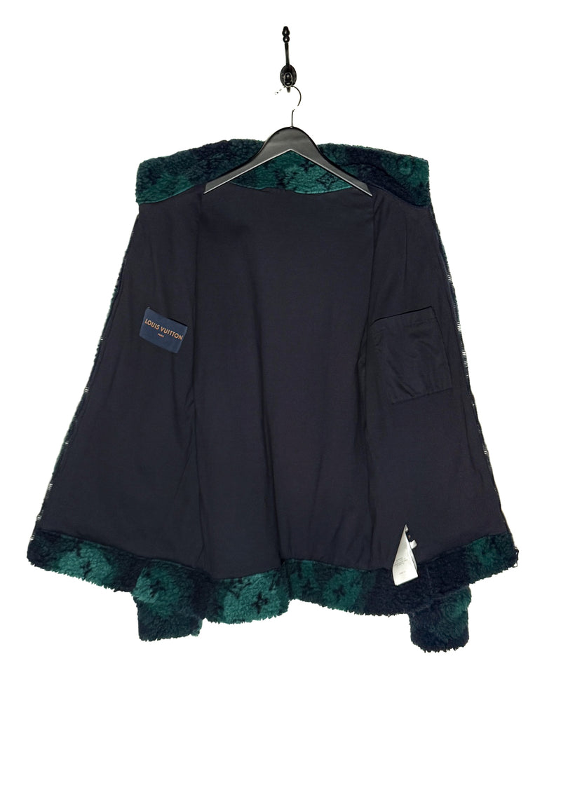 Louis Vuitton 2023 Navy Blue Green Camo Monogram Fleece Zip-up Jacket