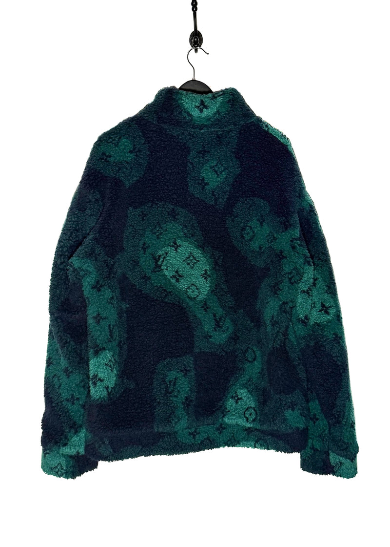 Louis Vuitton 2023 Navy Blue Green Camo Monogram Fleece Zip-up Jacket