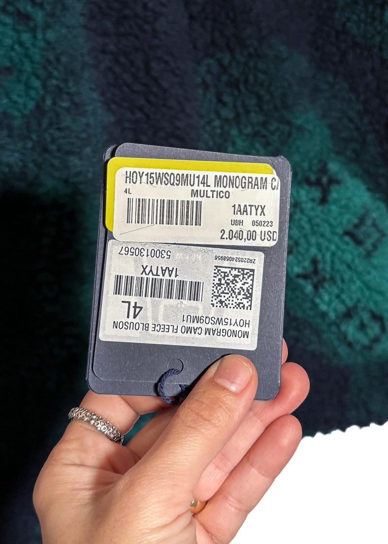 Louis Vuitton 2023 Navy Blue Green Camo Monogram Fleece Zip-up Jacket