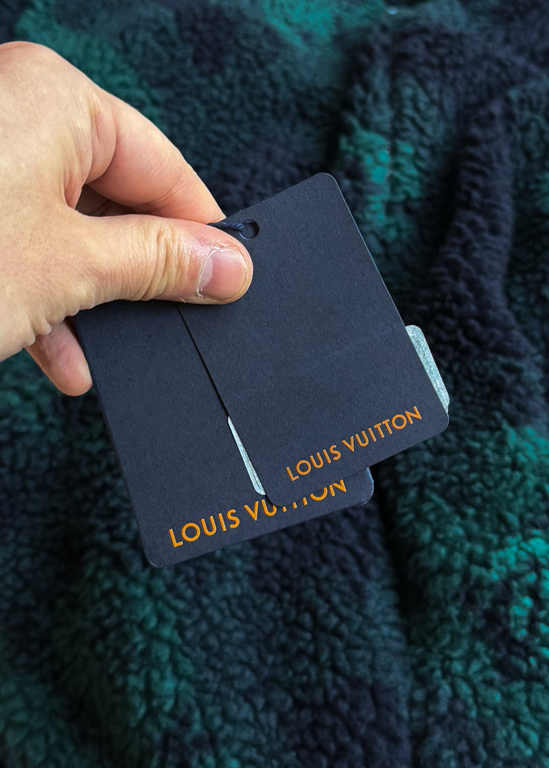 Louis Vuitton 2023 Navy Blue Green Camo Monogram Fleece Zip-up Jacket