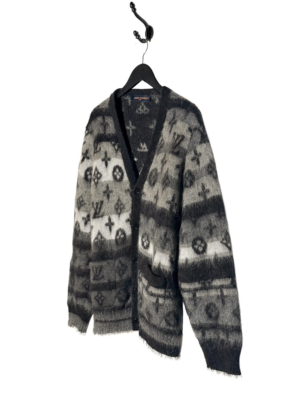 Side front view Louis Vuitton 2024 Grey LV Monogram Mohair Cardigan