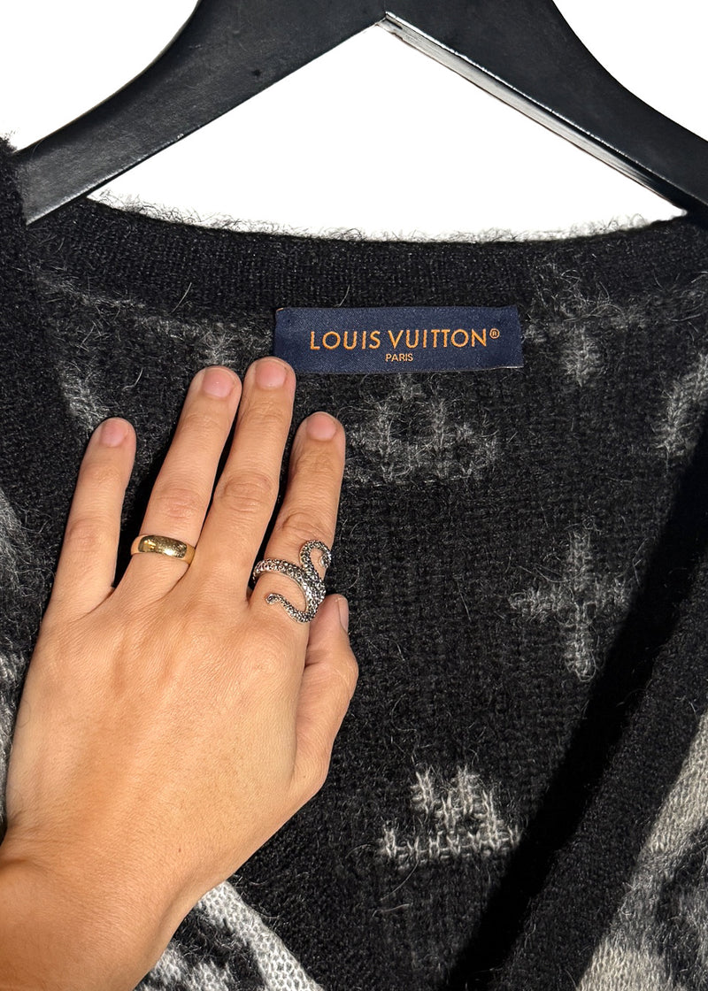 Collar area of Louis Vuitton 2024 Grey LV Monogram Mohair Cardigan