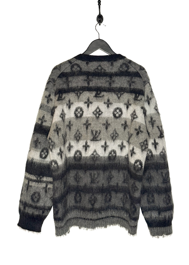 Back view of Louis Vuitton 2024 Grey LV Monogram Mohair Cardigan