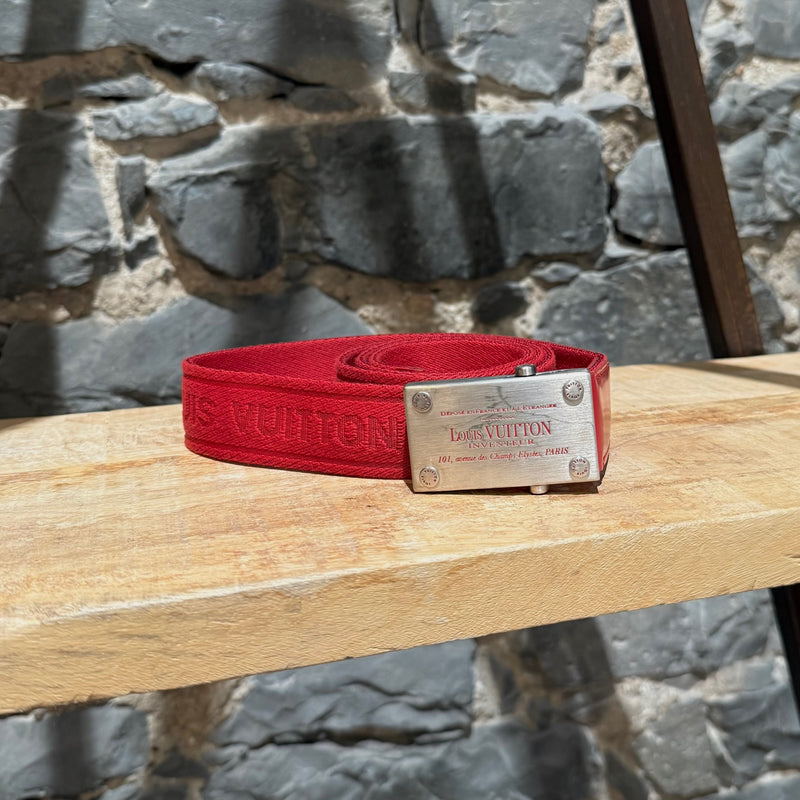 Louis Vuitton Bengal Inventeur Red Nylon Logo Belt