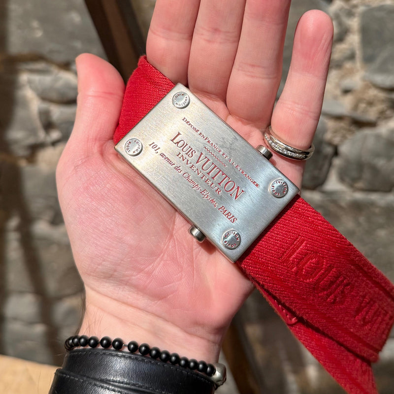 Louis Vuitton Bengal Inventeur Red Nylon Logo Belt