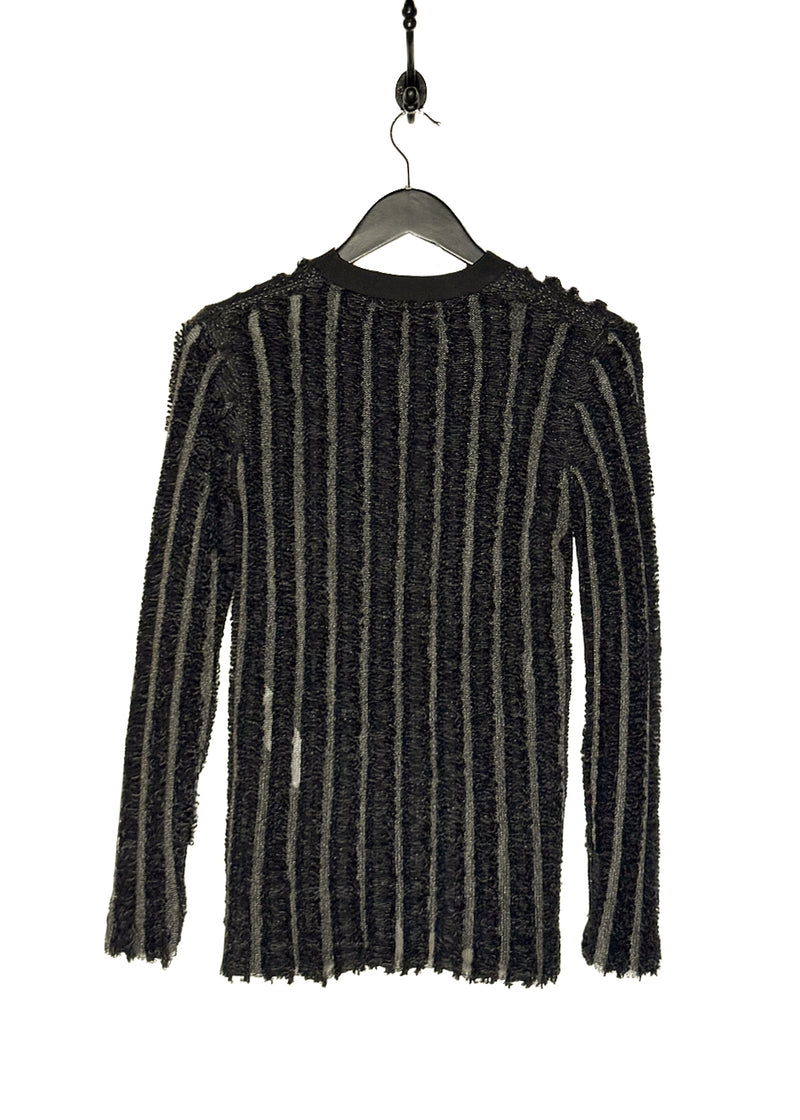 Back view of Louis Vuitton 2015 Black Wool Fringe Mesh Stripe Sweater