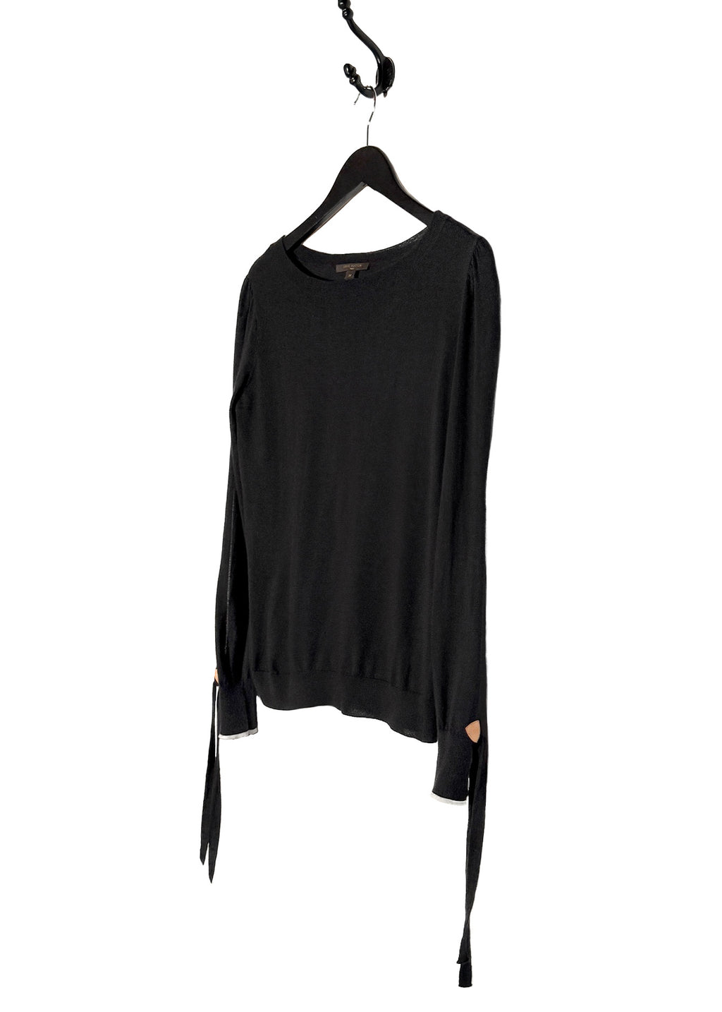 Side front view of Louis Vuitton Black Cashmere Wool Open Arms Thin Sweater