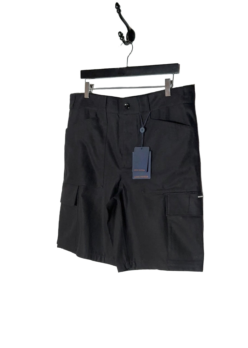 Front side of Louis Vuitton Black LVSE Cotton Linen Soft Cargo Bermuda Shorts