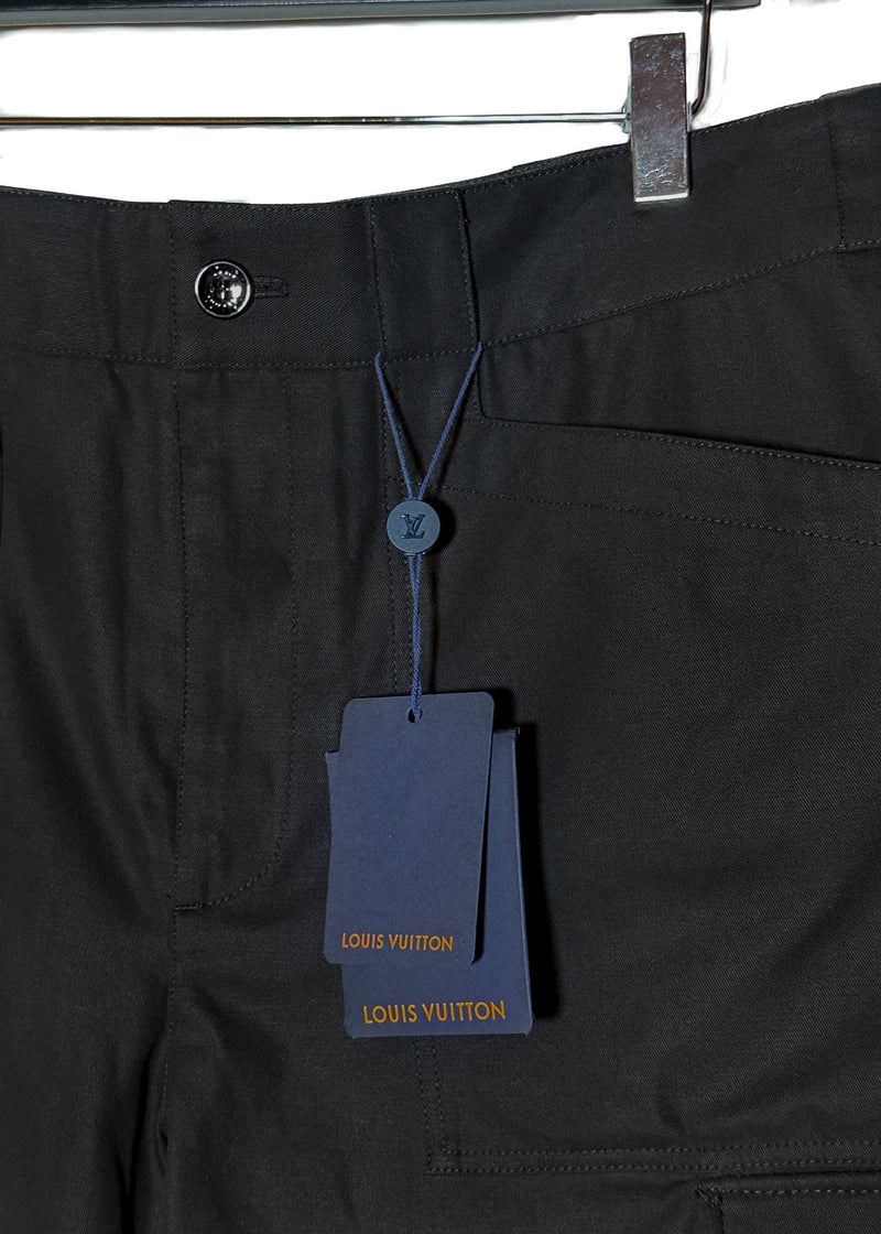 Tags of Louis Vuitton Black LVSE Cotton Linen Soft Cargo Bermuda Shorts