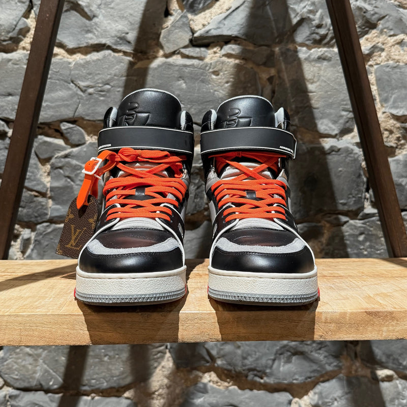 Front view of Louis Vuitton Black Grey LV Trainer 408 High-top Sneakers