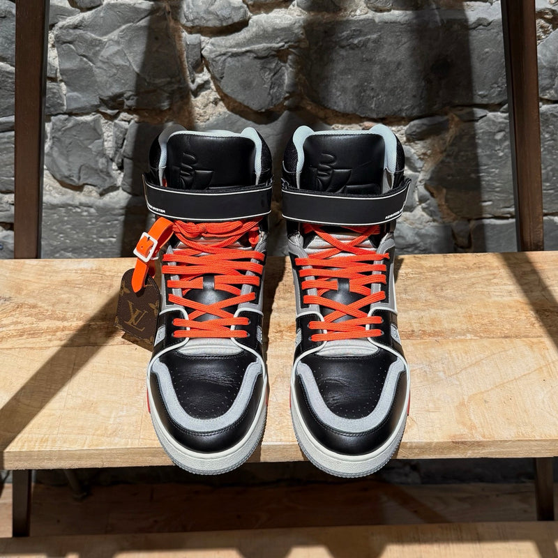 Top view of Louis Vuitton Black Grey LV Trainer 408 High-top Sneakers
