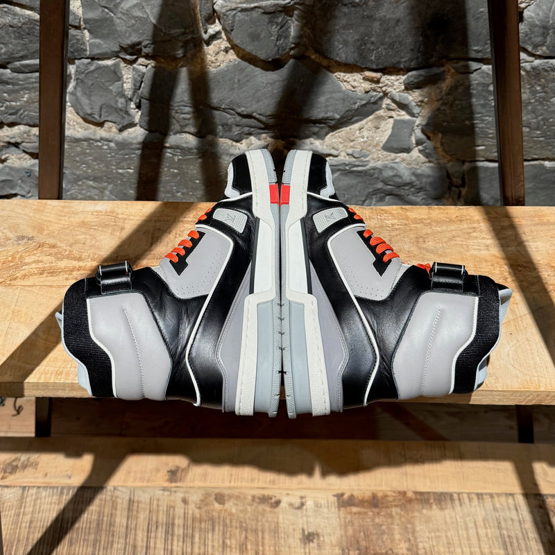 Side-by-side view of Louis Vuitton Black Grey LV Trainer 408 High-top Sneakers