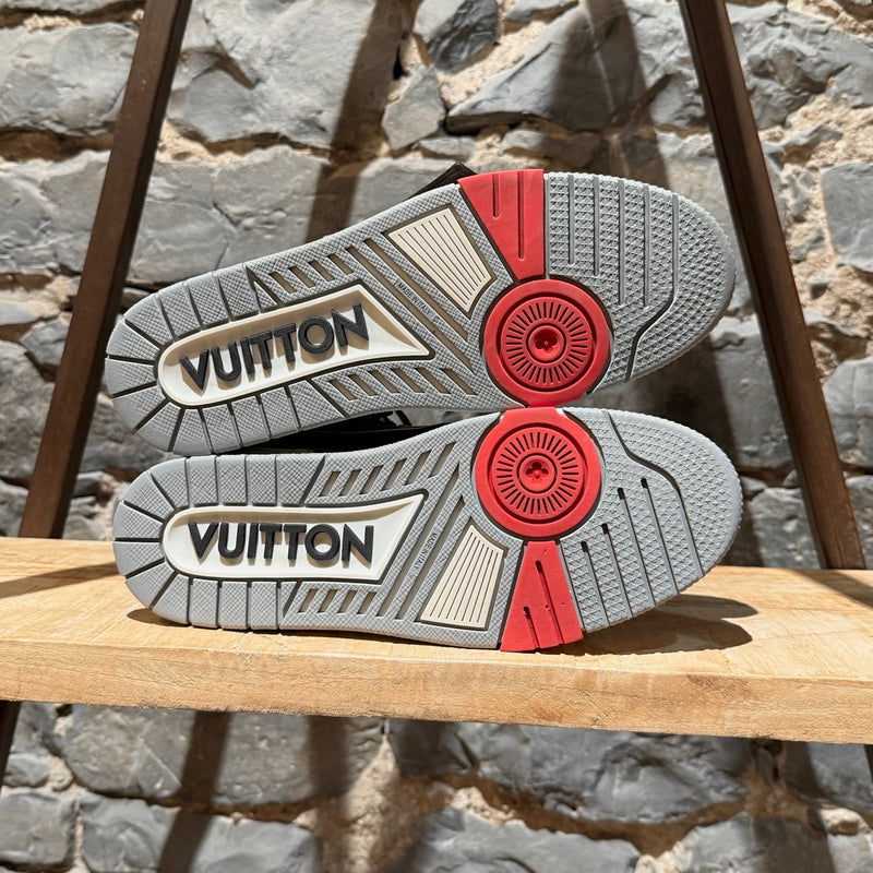 Branded outsole of Louis Vuitton Black Grey LV Trainer 408 High-top Sneakers