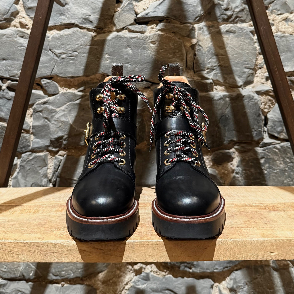 Front view of Louis Vuitton Black Leather Territory Ranger Boots