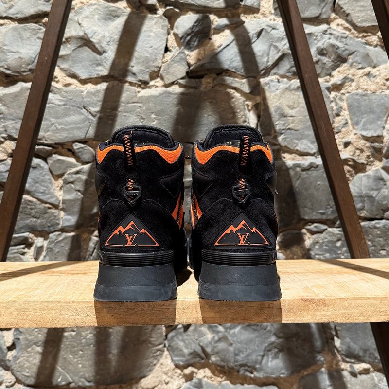 Louis Vuitton Black Neon Orange Suede Hiking Boots