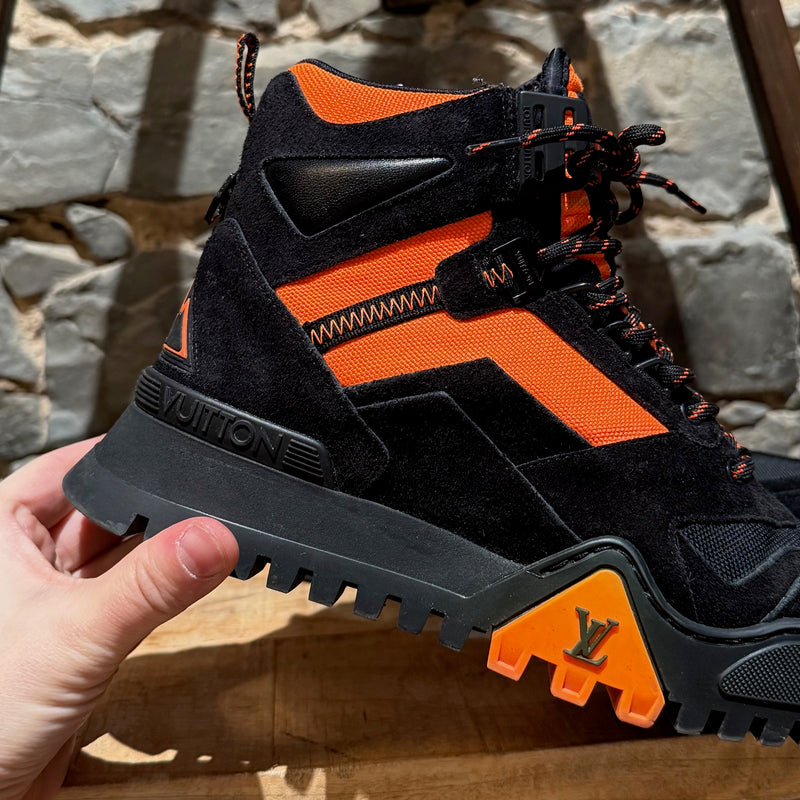 Louis Vuitton Black Neon Orange Suede Hiking Boots