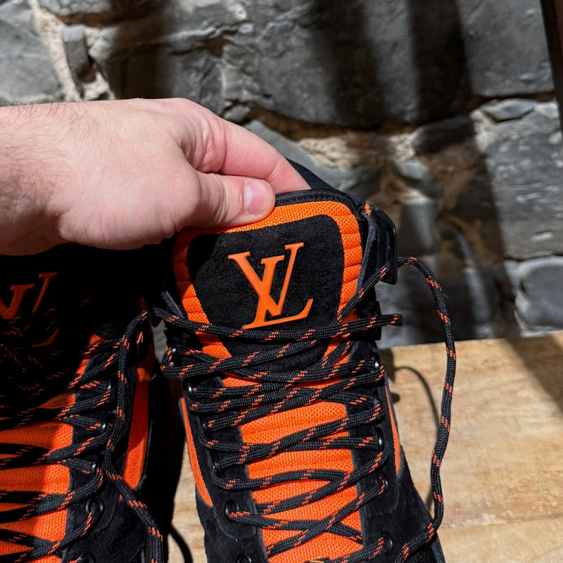 Louis Vuitton Black Neon Orange Suede Hiking Boots