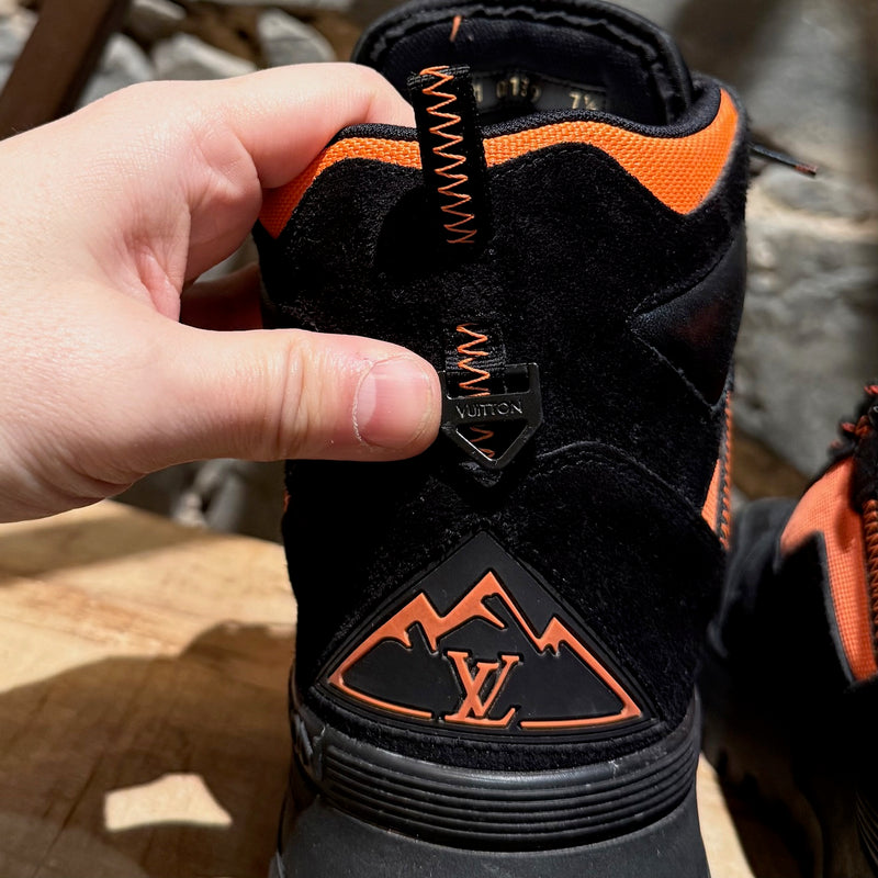 Louis Vuitton Black Neon Orange Suede Hiking Boots