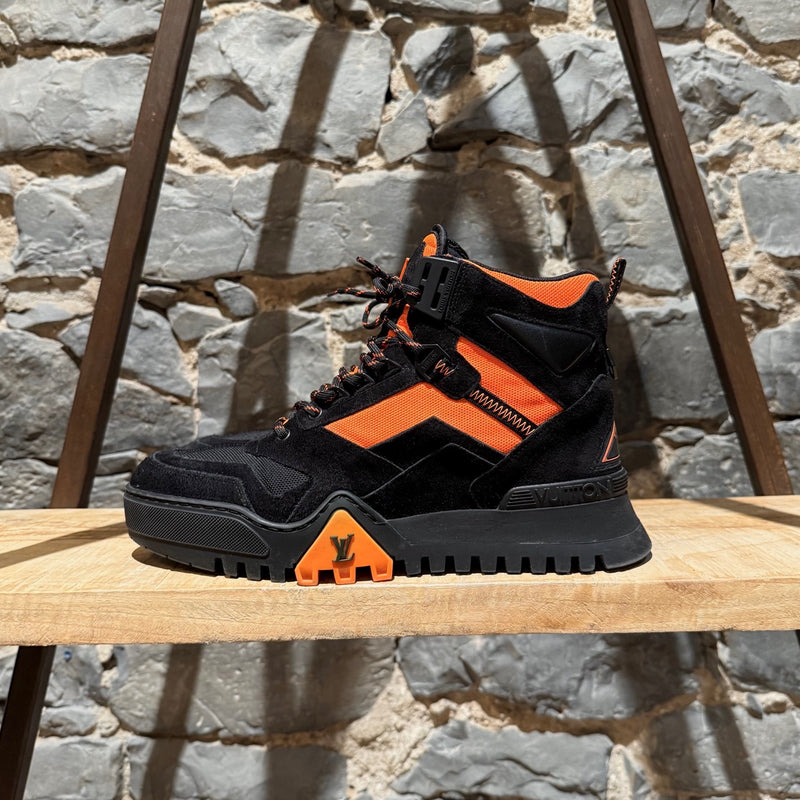 Louis Vuitton Black Neon Orange Suede Hiking Boots