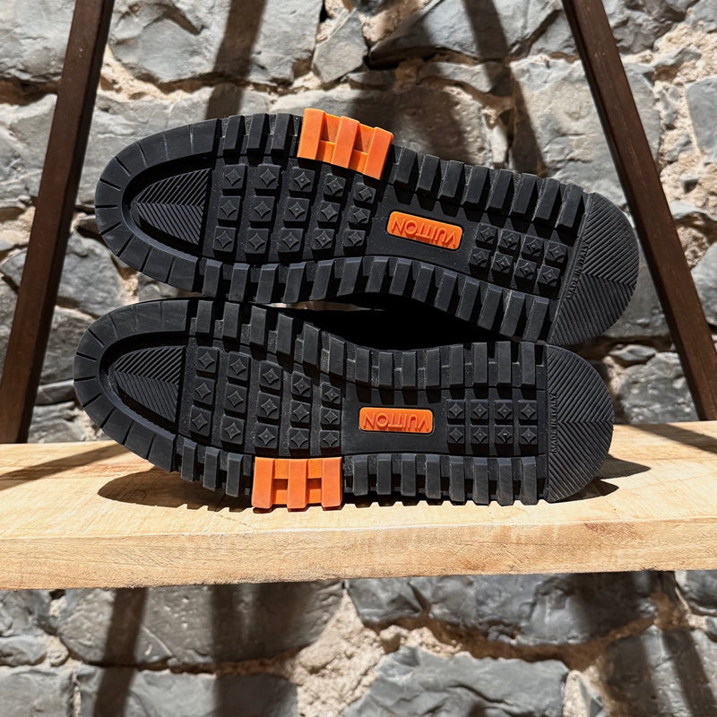 Louis Vuitton Black Neon Orange Suede Hiking Boots